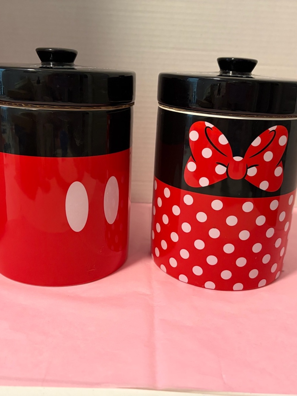 Disney Red Black Minnie & Mickey Polka Dot Ceramic Canister Set